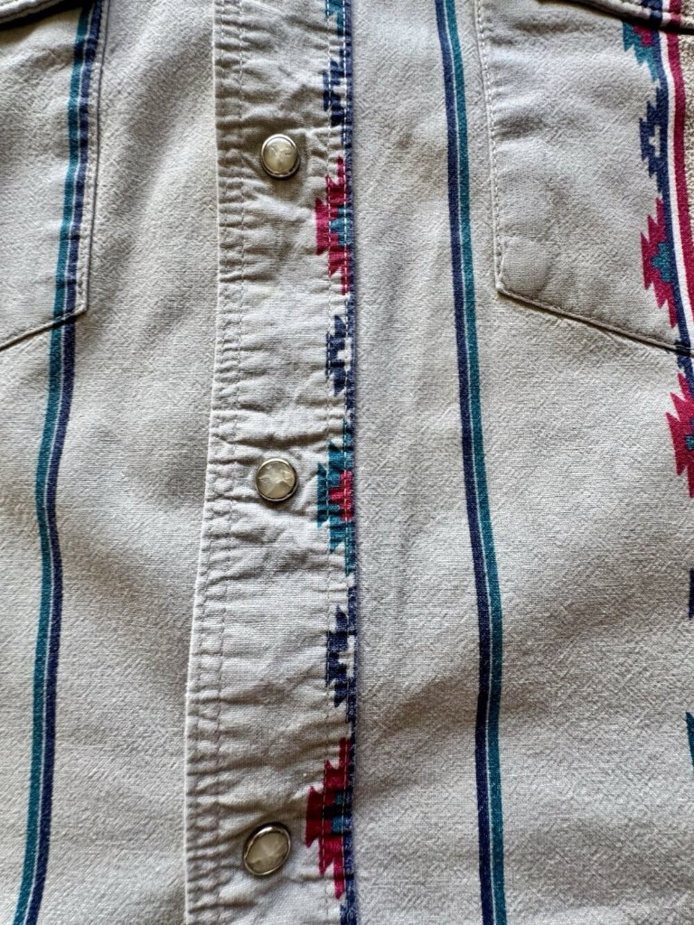 Vintage 80s Wrangler Aztec Brushpopper Pearl Snap Shirt - Picture 2 of 6